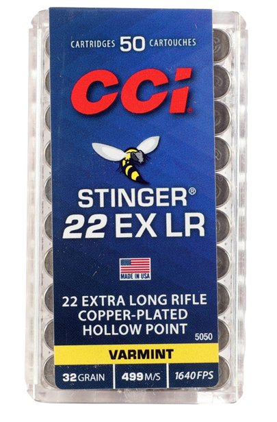 CCI .22 Ex Stinger HHP 2,08g Pienoiskiväärin Patruuna 50kpl - Pienoiskiväärin patruunat 22LR - 076683000507 - 1