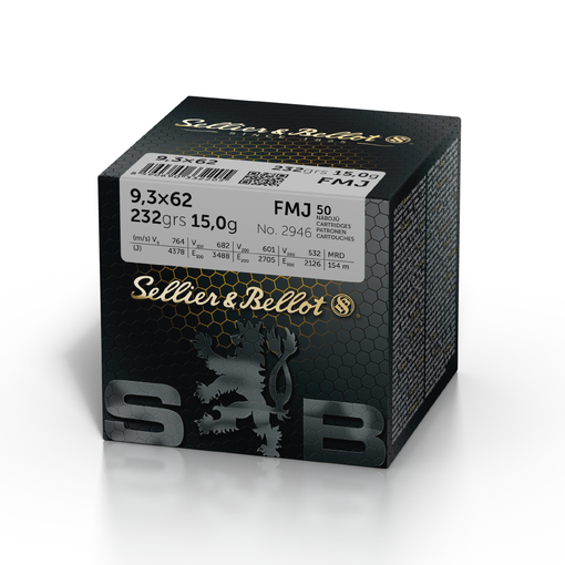 S&B 9,3x62 FMJ 15,0g Kiväärin Patruuna 50kpl - Kiväärin patruunat 9,3x62 - 8590690341368 - 1